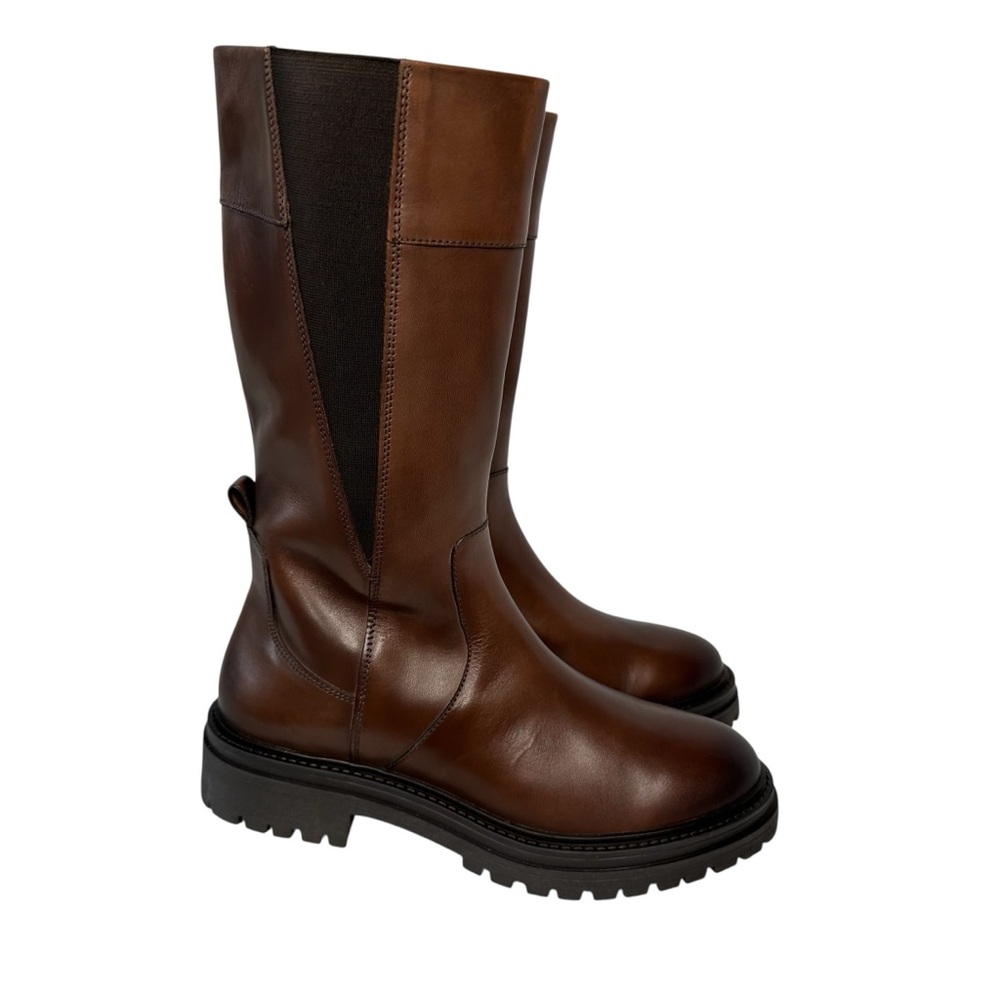 Geox Respira Eleana Brown Leather Lug Sole Combat Moto Boots EU40/US10 - Picture 5 of 13